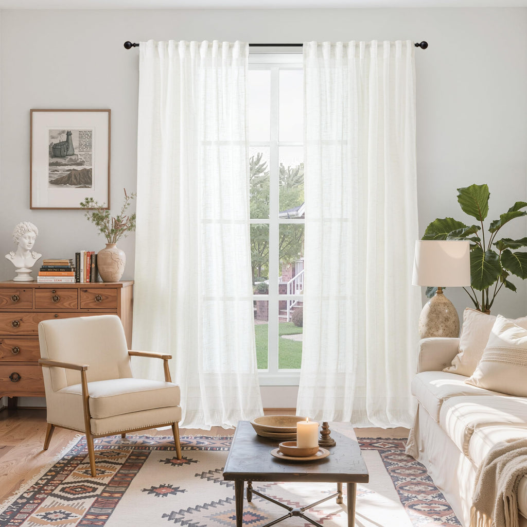Extro Long Linen Semi Sheer Curtains 95 Inch Length for Living Room 2 Panels (2 Count)