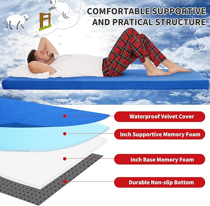 HOMBYS 3 INCH Thick Waterproof Memory Foam Camping Mattress for Outdoor Sleeping, Portable Roll Up Mattress Pad Mat for Travel Truck Bed Tent