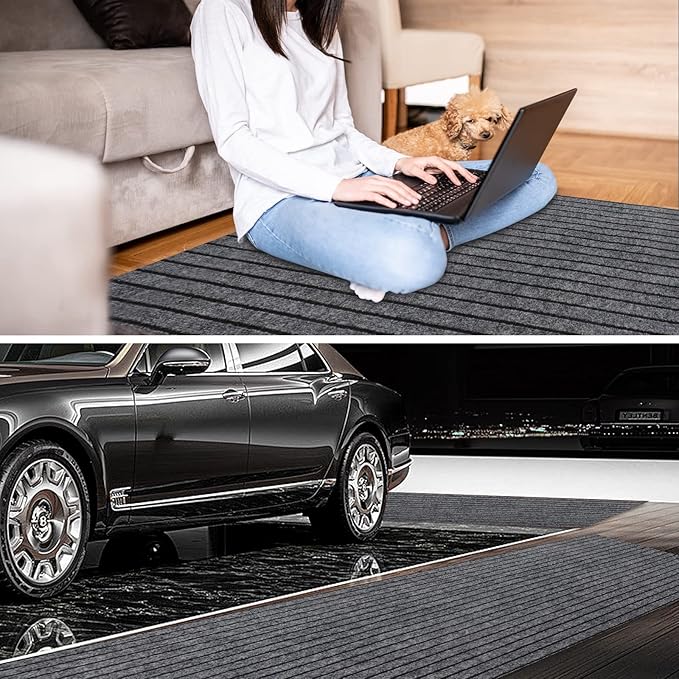 2' x 46' Runner Rugs with Rubber Backing, Indoor Outdoor Utility Carpet Runner Rugs, Stripe Gray, Can Be Used as Aisle for The RV and Boat, Laundry Room and Balcony