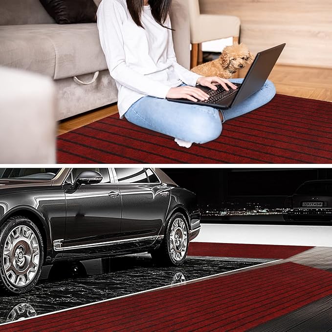 4' x 35' Runner Rugs with Rubber Backing, Indoor Outdoor Utility Carpet Runner Rugs, Stripe Red, Can Be Used as Aisle for The RV and Boat, Laundry Room and Balcony