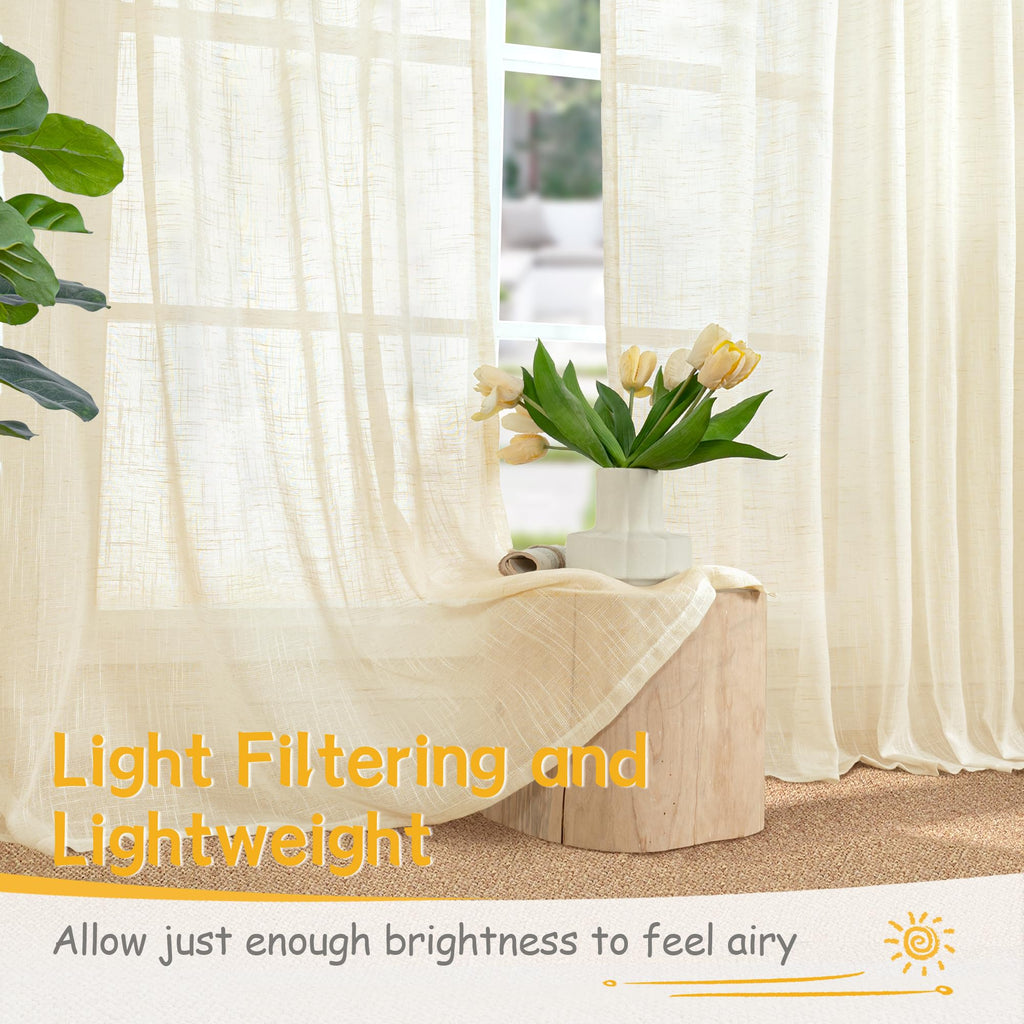 Linen Sheer Curtains 45 Inch Length for Kitchen Window (2 Count)