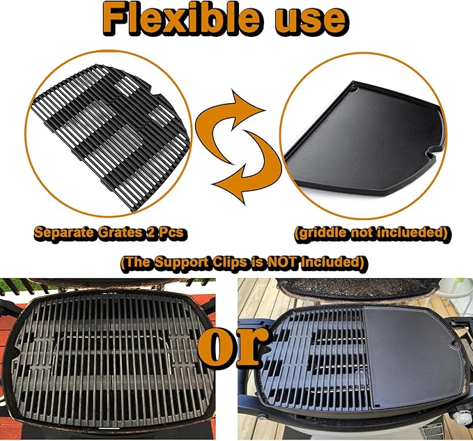 Q3200 Grill Grates Replacement Parts for Weber Q300 Q 3200 Q3000 Q320 Q 300 Q 320 Q 3000 Grill Parts Cast Iron Cooking Grates 57060001 586002 404341 426001 7646 Cooking Grids Accessories 2 Pcs