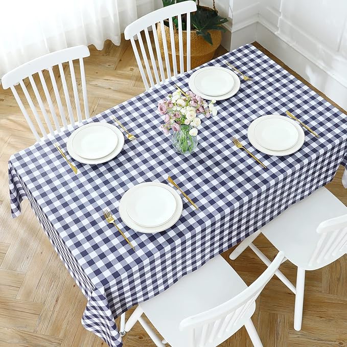 Romanstile Rectangle Vinyl Tablecloth, 100% Waterproof Buffalo Gingham Plastic Table Cloth, Heavy Duty Wipeable Checkered Table Covers for Outdoor, Camping, Picnic, Patio - 54 x 78, Navy Blue