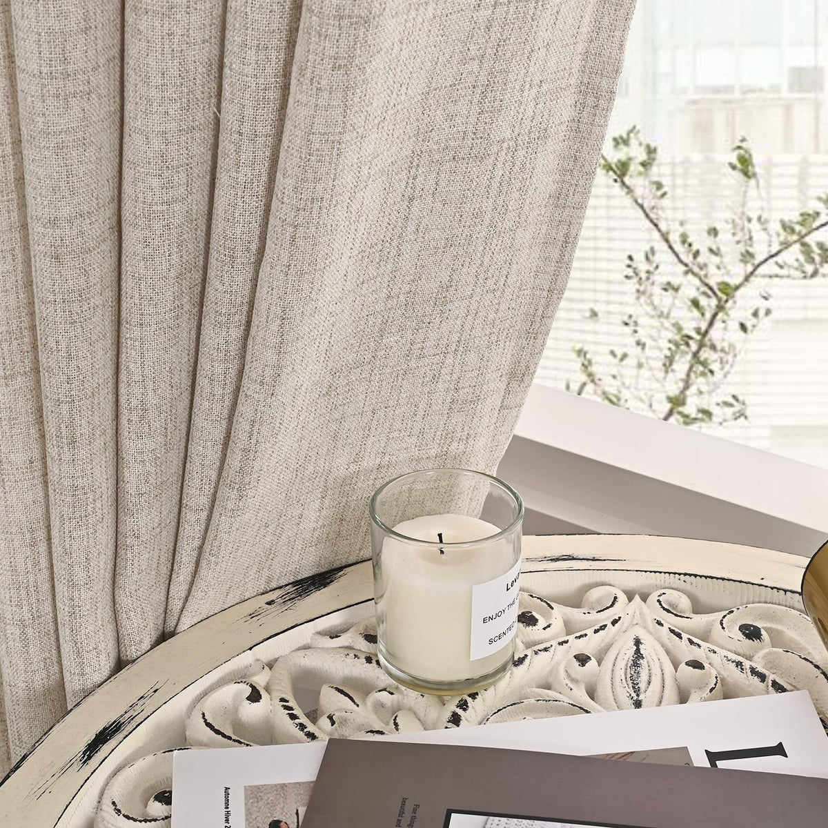 Linen Semi Sheer Curtains 63 Inch Length 2 Panels for Window (2 Count)