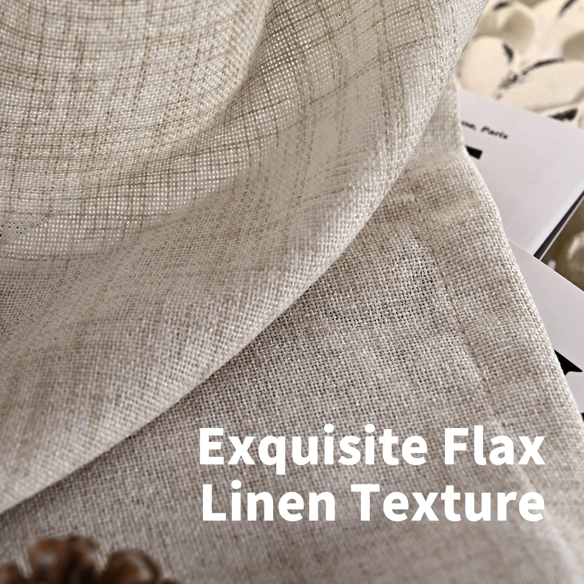 Natural Linen Curtains 80 Inch Length Light Filtering Drapes (2 Count)