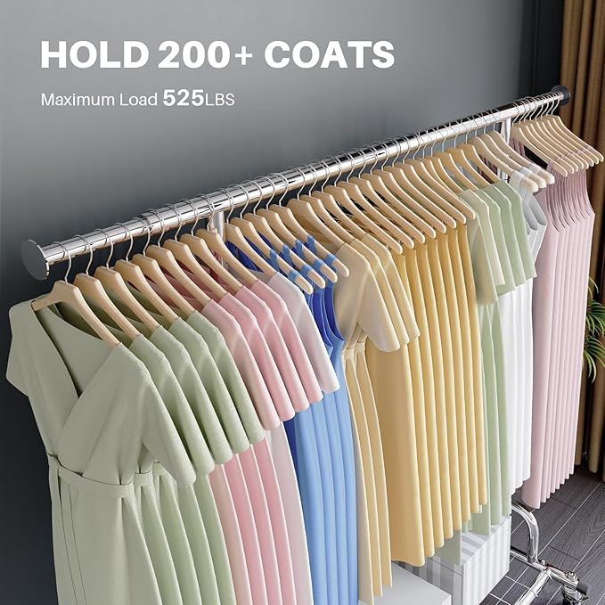 HOKEEPER Clothing Garment Rack Capacity 525LBS Clothing Racks on Wheels Rolling Clothes Rack for Hanging Clothes Heavy Duty Collapsible Commercial