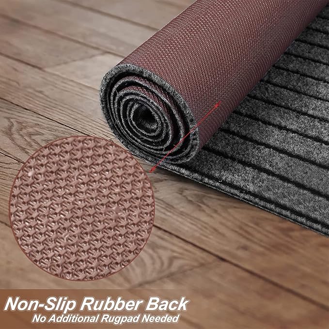 2' x 40' Runner Rugs with Rubber Backing, Indoor Outdoor Utility Carpet Runner Rugs, Stripe Gray, Can Be Used as Aisle for The RV and Boat, Laundry Room and Balcony