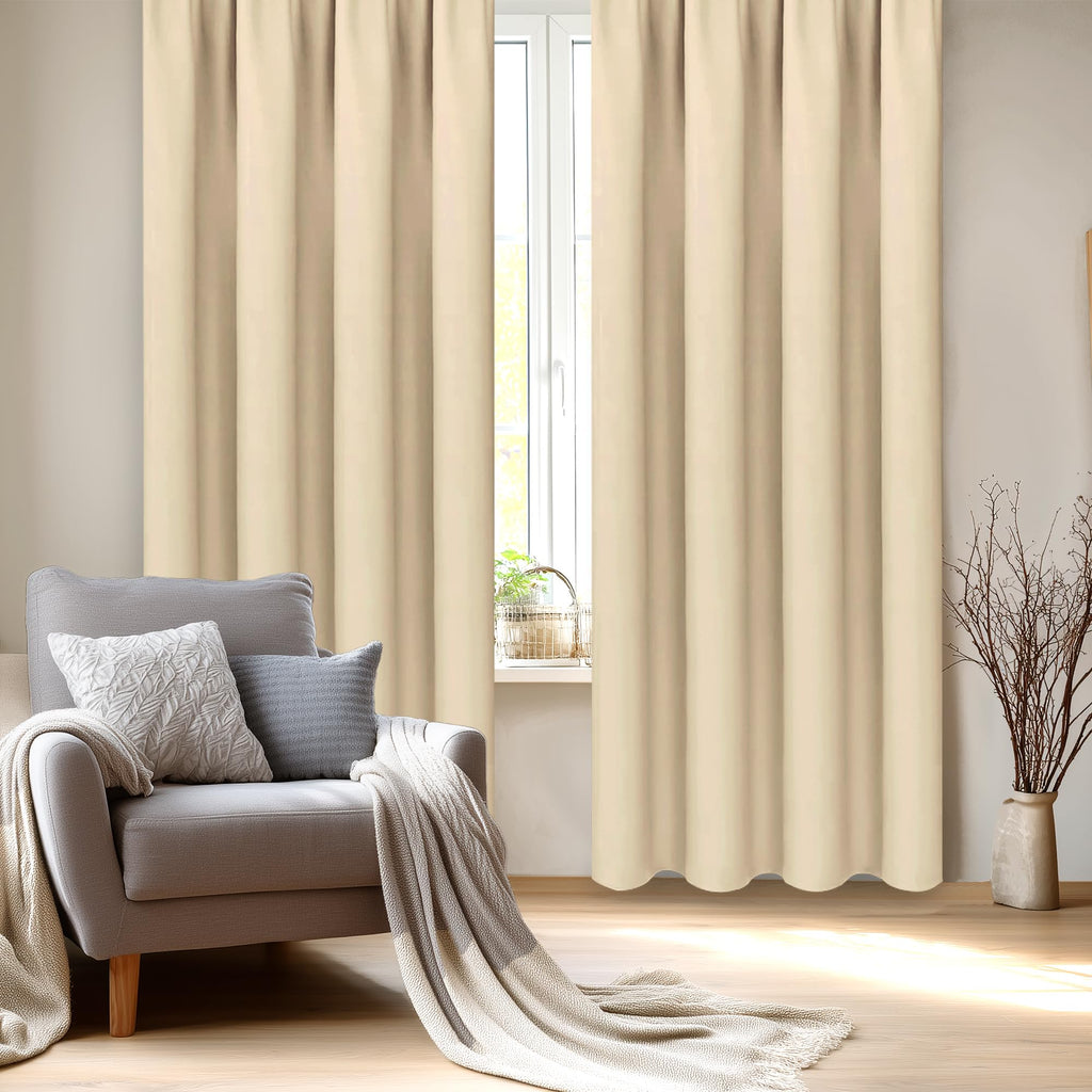 Blackout Curtains for Bedroom Living Room 38 x 84 Inch Long Beige (2 Count)
