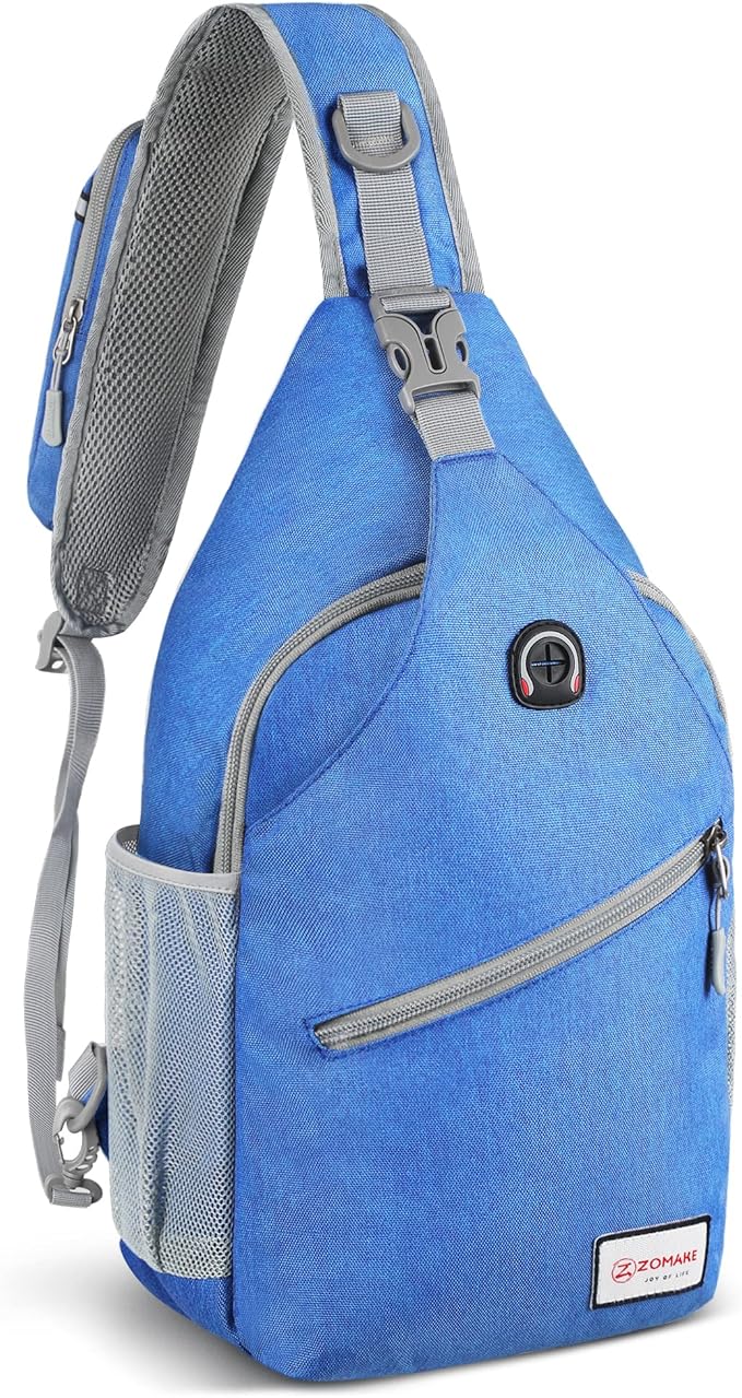 ZOMAKE Sling Bag,Small Crossbody Sling Backpack,Water Resistant Shoulder Daypack for Travel,Anti Thief Chest Bag for Hiking(Blue)