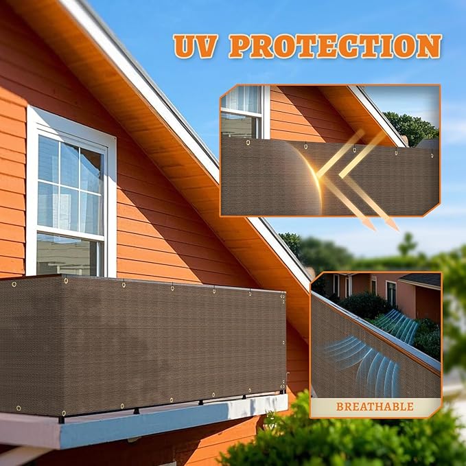 2.5' x 90' Balcony Privacy Screen Fence Cover with Zip Ties Grommets for Apartment Patio Porch Deck Backyard Outdoor (Brown)