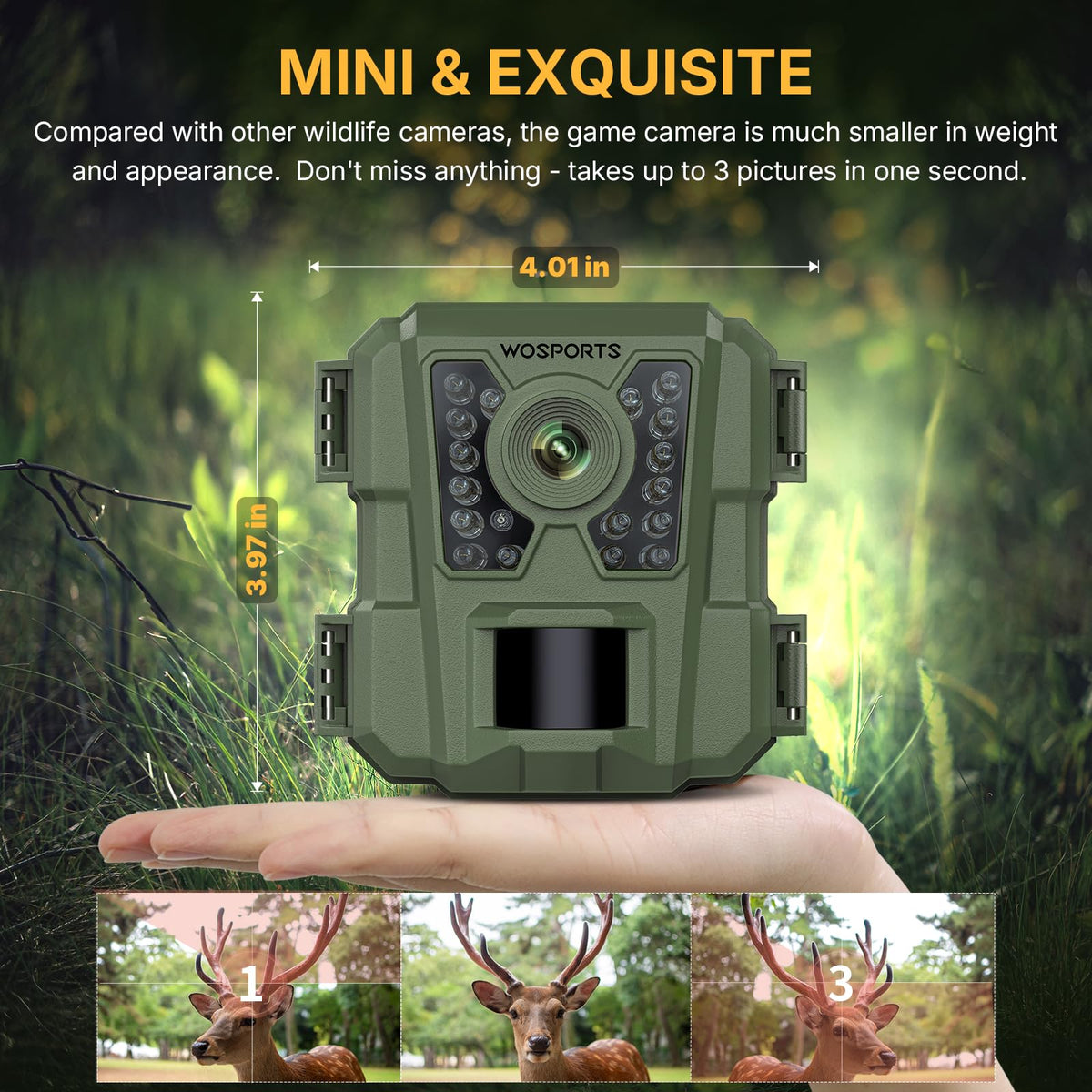 WOSPORTS Trail Camera - 24MP, 1080P, Mini, Waterproof, Fast Trigger