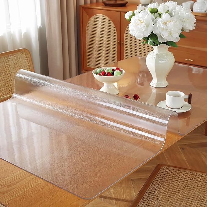 Frosted Clear Table Protector 42 x 96 Inch, 1.5mm Thick Plastic Table Cover, Waterproof PVC Clear Table Cover Protector, Desk Protector Mat, Writing Desk Pad for Desktop, Coffee & Dining Room Table