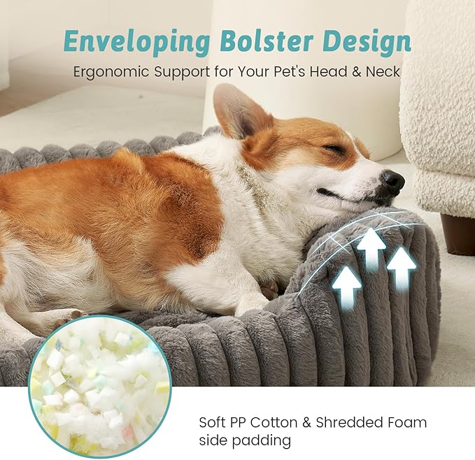 Orthopedic Dog Bed for Small Dogs & Cats - Washable Rectangle Pet Bed with Anti-Slip Bottom, Soft Calming Cat & Puppy Bed for Indoor Pets (25"x21"x6", Grey)