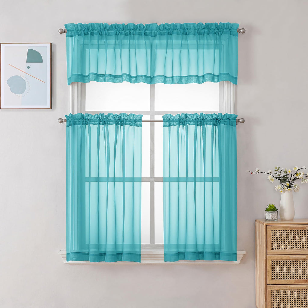 Turquoise Sheer Curtains 36 inch Length 2 Panels (2 Count)