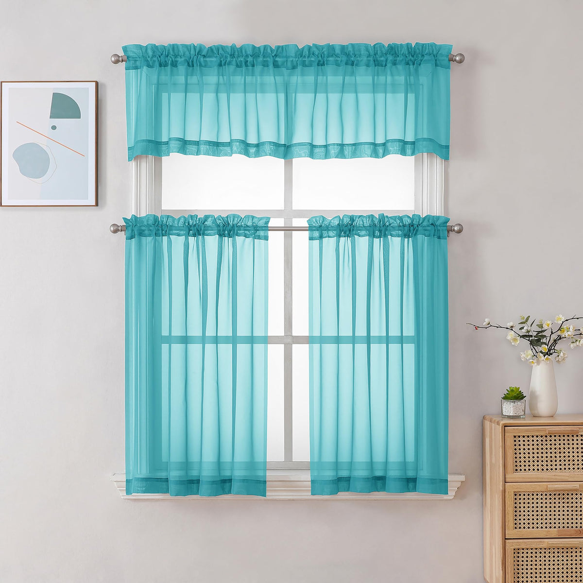Turquoise Sheer Curtains 36 inch Length 2 Panels (2 Count)