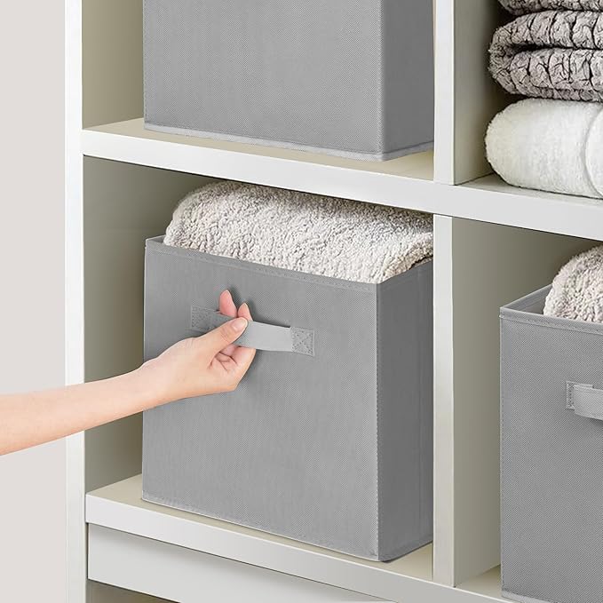 11 Inch Fabric Storage Bins, Storage Cubes, Collapsible Cube Storage Box, Fabric Closet Organizers with Handle for Home, Office, Shelf, Closets, Bedroom, Living Room, Grey, 16 Pack