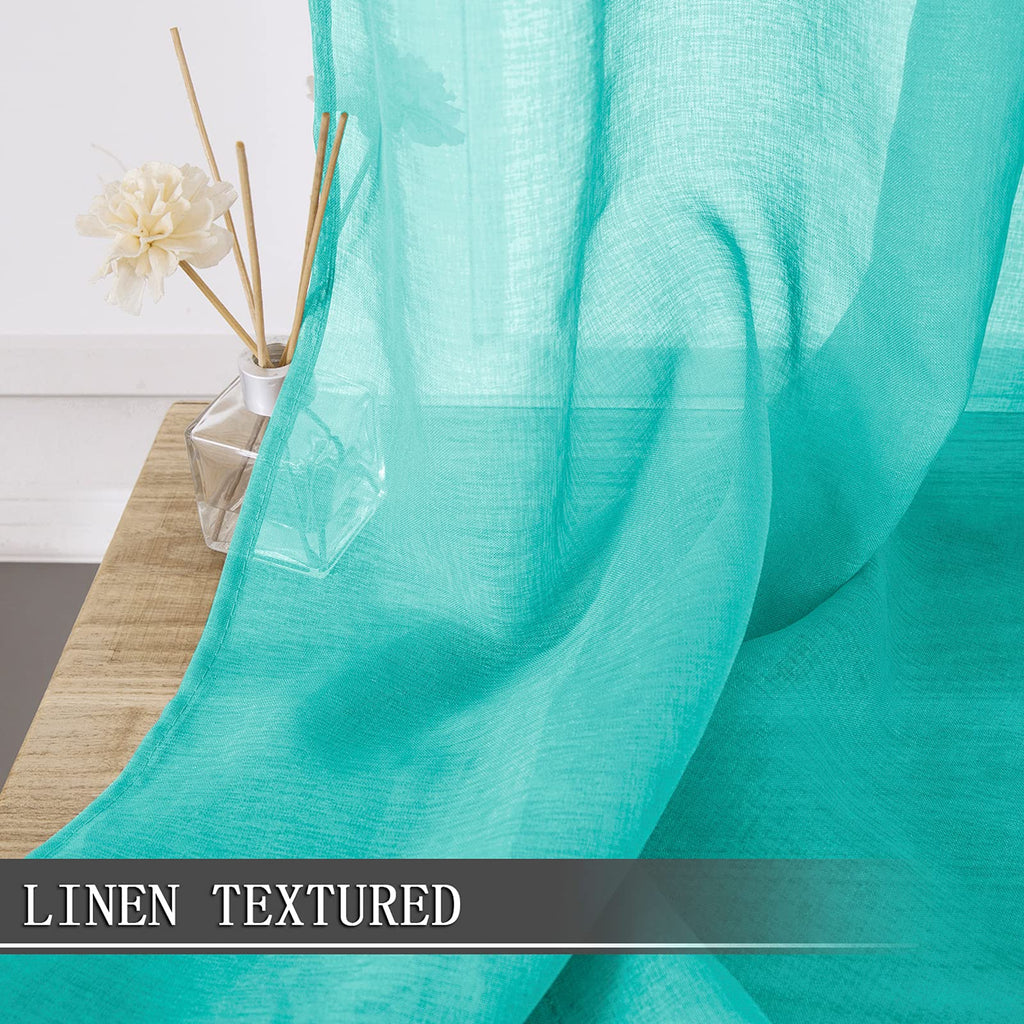 Short Sheer Curtains Linen Textured Bedroom Curtain Sheers Light Filtering Rod Pocket Voile Curtains for Living Room