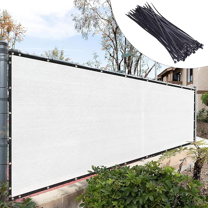 Royal Shade Custom Size 4' x 107' White Fence Privacy Screen Windscreen Cover Netting Mesh Fabric Cloth - Cable Zip Ties Included (We Make Custom Size)