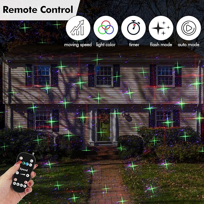 Poeland 8 Patterns Christmas Laser Projector Lights, Outdoor Garden Decorative Lights with Remote Control and Security Lock for Indoor Outdoor Home Garden (Red, Green, Blue)