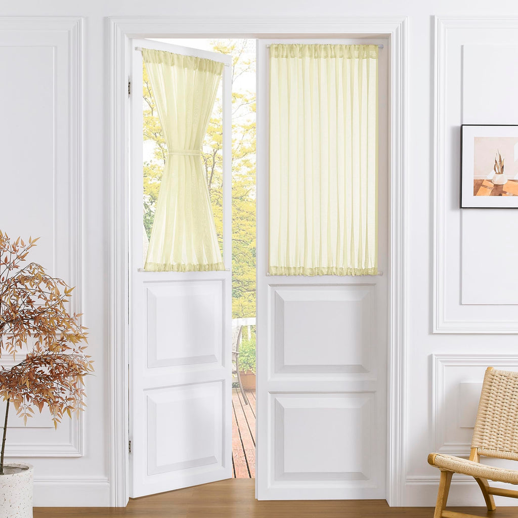 Small Sheer Door Curtain Closet Linen Textured Curtain Sheers Doorway Light Filtering Voile French Door Rod Pocket Curtains Patio Glass Doors