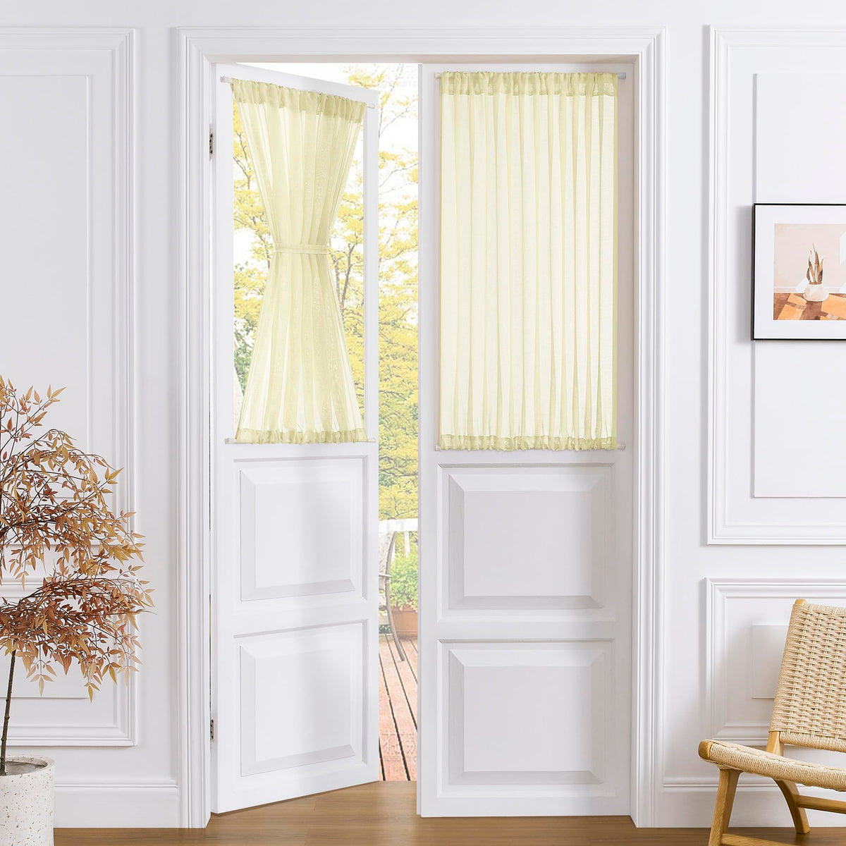 Small Sheer Door Curtain Closet Linen Textured Curtain Sheers Doorway Light Filtering Voile French Door Rod Pocket Curtains Patio Glass Doors