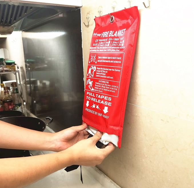 Inf-way Emergency Fire Blanket for Home and Kitchen, 5 Size for Choice, 1 Pack Extra Large Fire Blanket 4.9x4.9ft