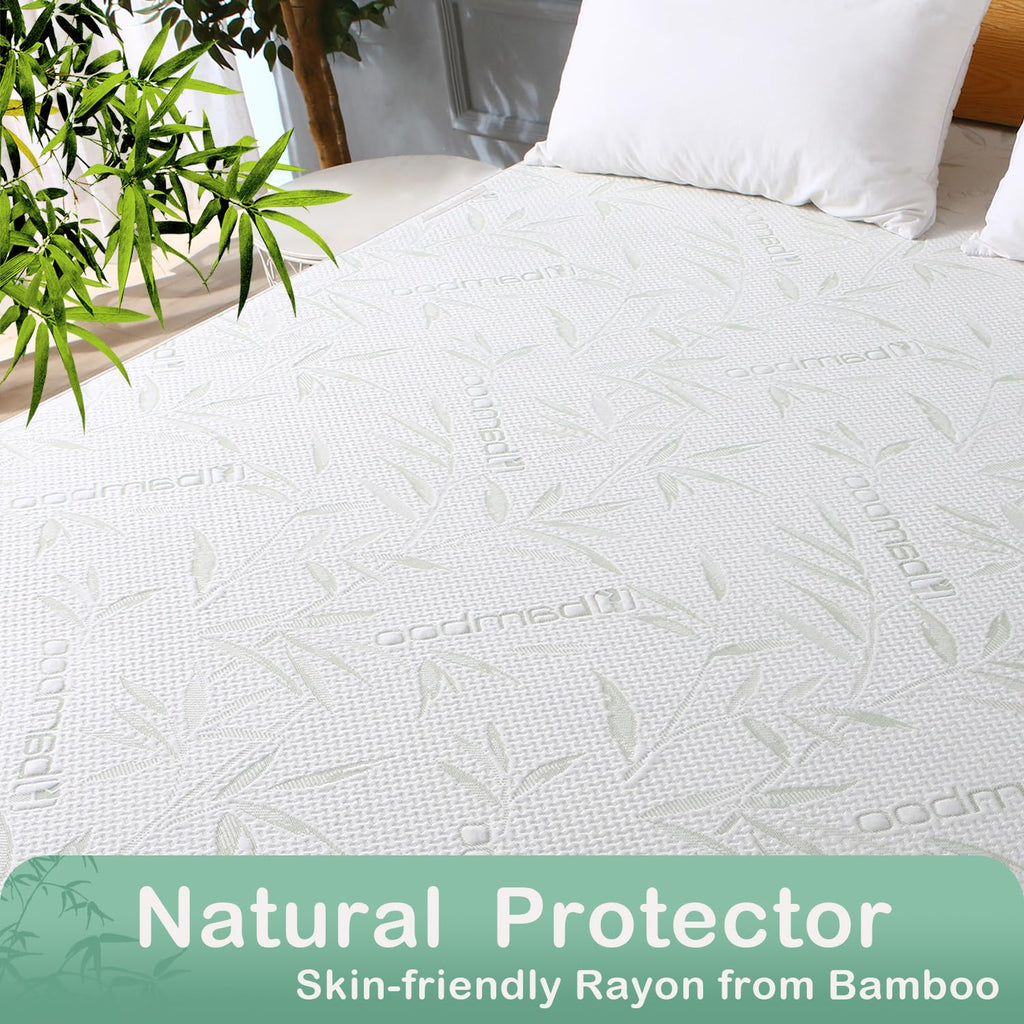 California King Mattress Protector Waterproof Mattress Pad Washable Bamboo Rayon Mattress Cover Breathable Noiseless Bed Protector 5"