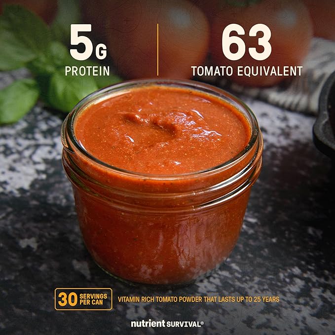 Nutrient Survival Tomato Powder, Powdered Vitamin Tomato (30 Servings) Emergency Food Supply & Camping Supplies for Soups, Sauces, Meatloaf, 40 Nutrients, Shelf Stable up to 25 Years, One Can