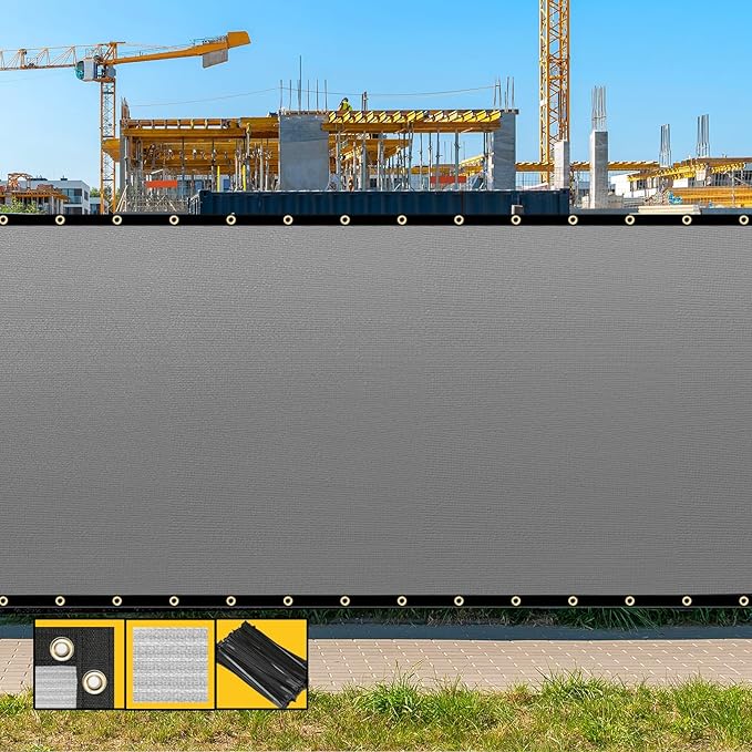 Customized 8' x 102' Gray Fence Privacy Screen,with Bindings & Grommets,Heavy Duty for Gardens,Backyard,Patio,Tennis Court,Pool,Construction Project, We Make Custom Sizes