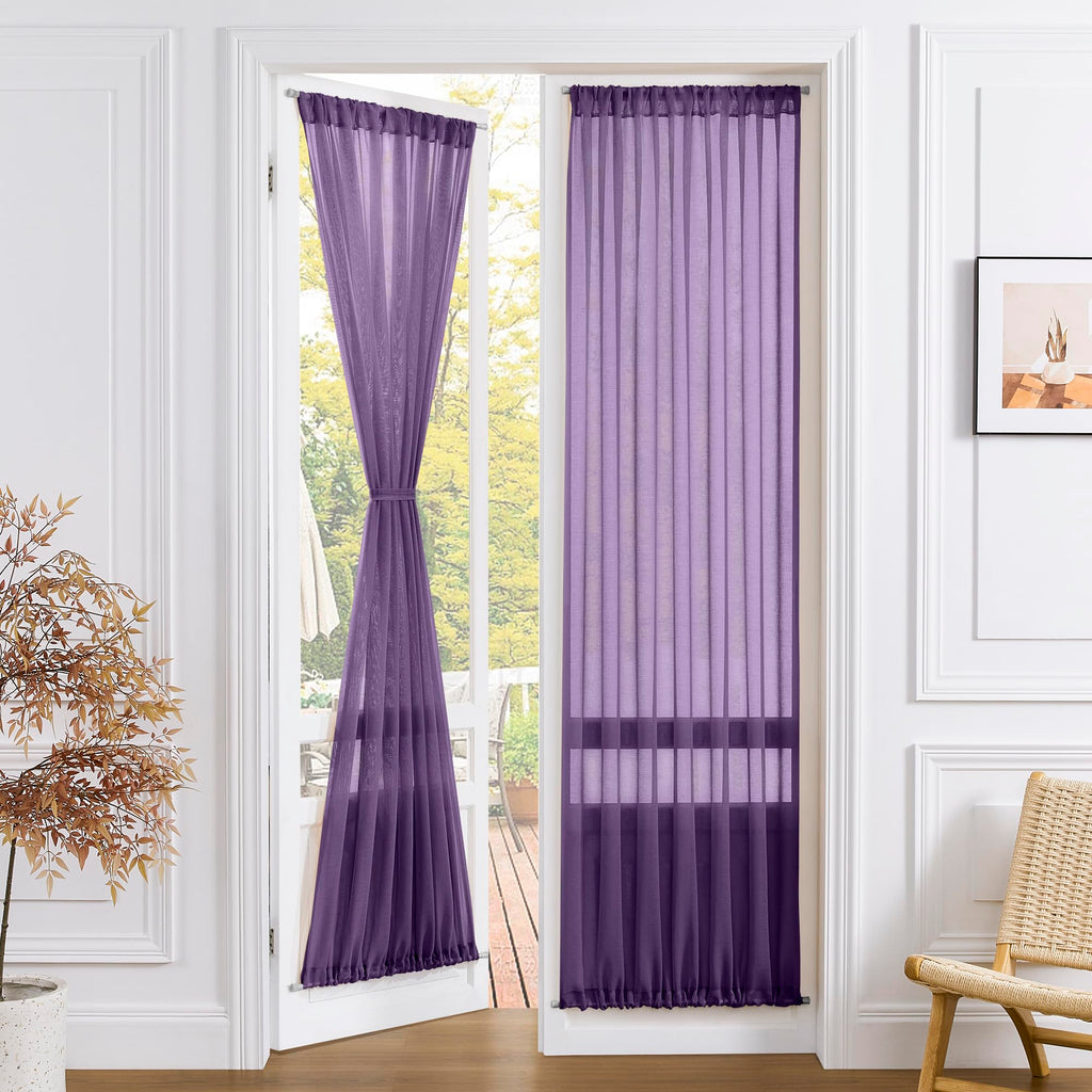 Sheer Door Curtain Closet Linen Textured Curtains Sheer Doorway Light Filtering Voile Patio Glass Doors Rod Pocket Curtain French Door