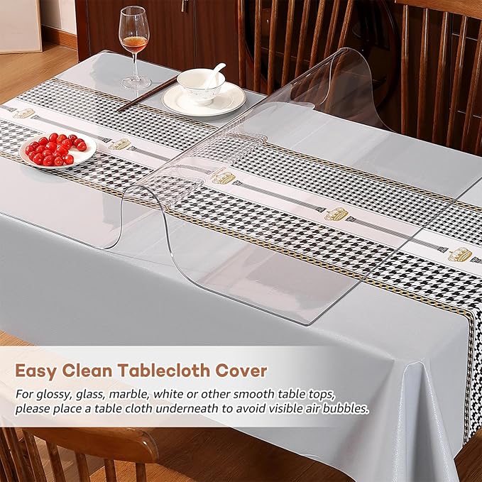 RostiKong 52x84 Inch Table Protector Waterproof Office Desk Pad Vinyl Wood Dining Room Vanity Table Top Protector for Furniture Corner Glass Kitchen Party Coffee Garden Folding Table Carpet Cover Mat
