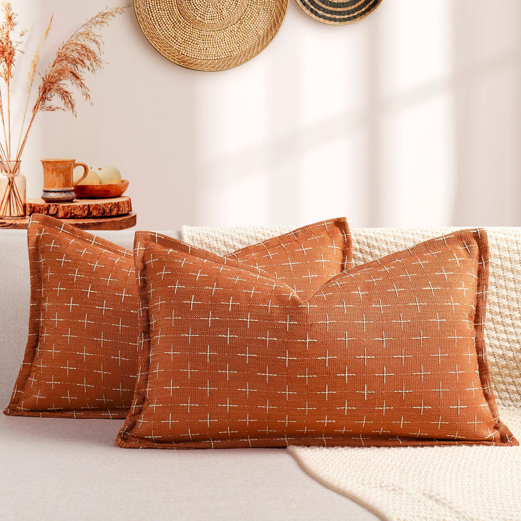 12x20 Pillow Covers Set of 2 Soft Polyester Textured Pillow Covers with Stylish Flange Edge Cozy Farmhouse Throw Pillows for Couch Bed Sofa Living Room (2 Count)