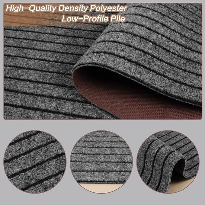 4' x 78' Runner Rugs with Rubber Backing, Indoor Outdoor Utility Carpet Runner Rugs, Stripe Gray, Can Be Used as Aisle for The RV and Boat, Laundry Room and Balcony