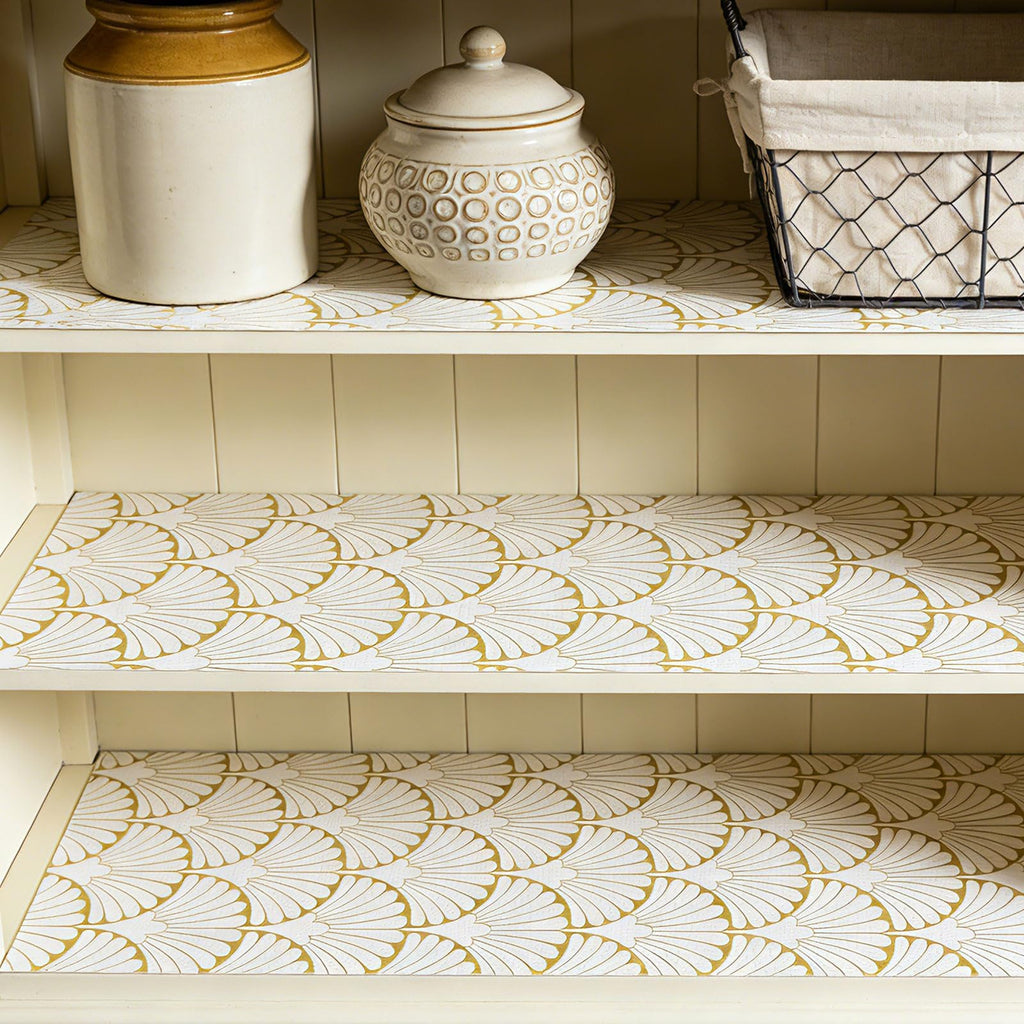 Shelf Liners Non Adhesive Gold Background White Fan (2778.56 sq in sq in)