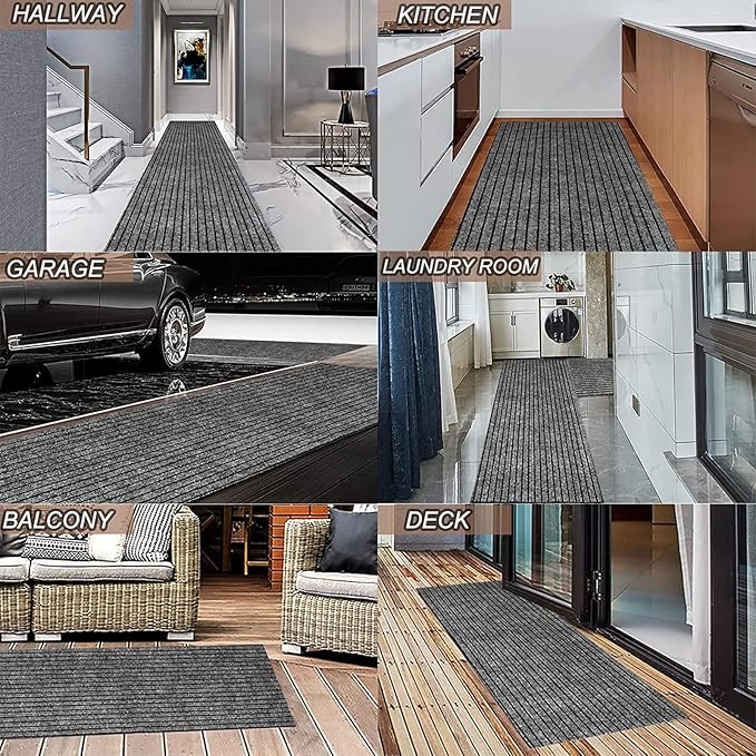 2' x 40' Runner Rugs with Rubber Backing, Indoor Outdoor Utility Carpet Runner Rugs, Stripe Gray, Can Be Used as Aisle for The RV and Boat, Laundry Room and Balcony