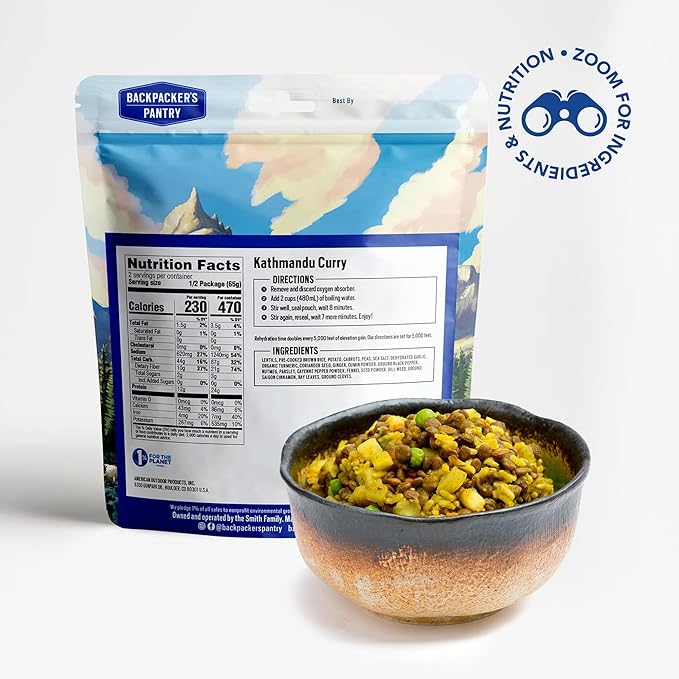 Backpacker's Pantry Kathmandu Curry, 2 Servings Per Pouch, Freeze Dried Food, 16 Grams of Protein, Vegan, Gluten Free