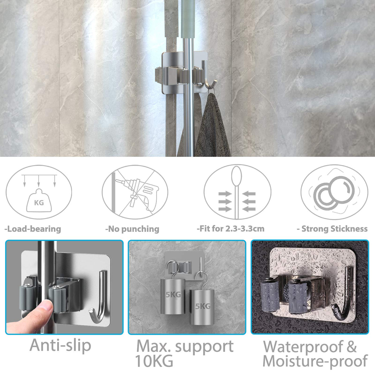 Mop Broom Holder No Drill