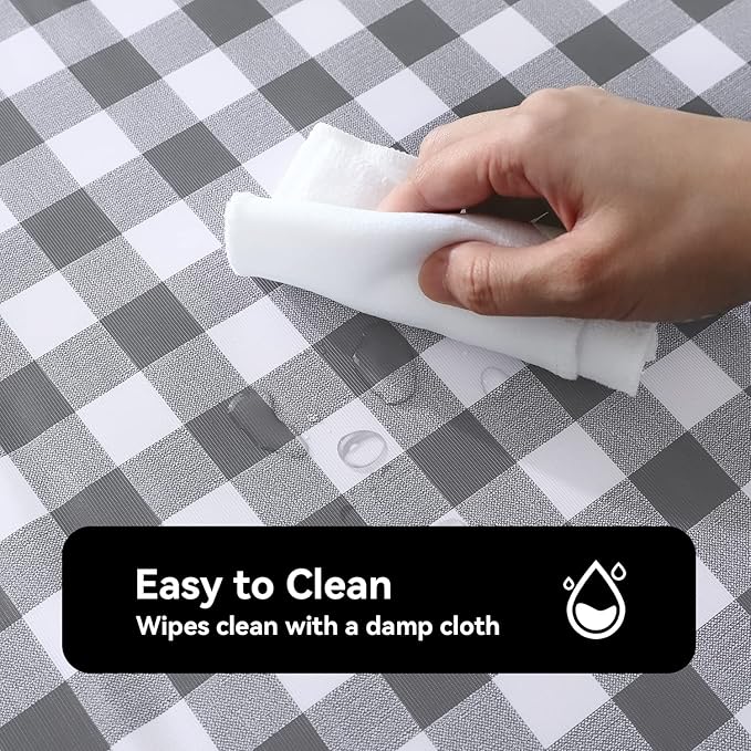 Romanstile Square Vinyl Tablecloth, 100% Waterproof Buffalo Gingham Plastic Table Cloth, Heavy Duty Wipeable Checkered Table Covers for Outdoor, Camping, Picnic, Patio - 60 x 60, Grey and White
