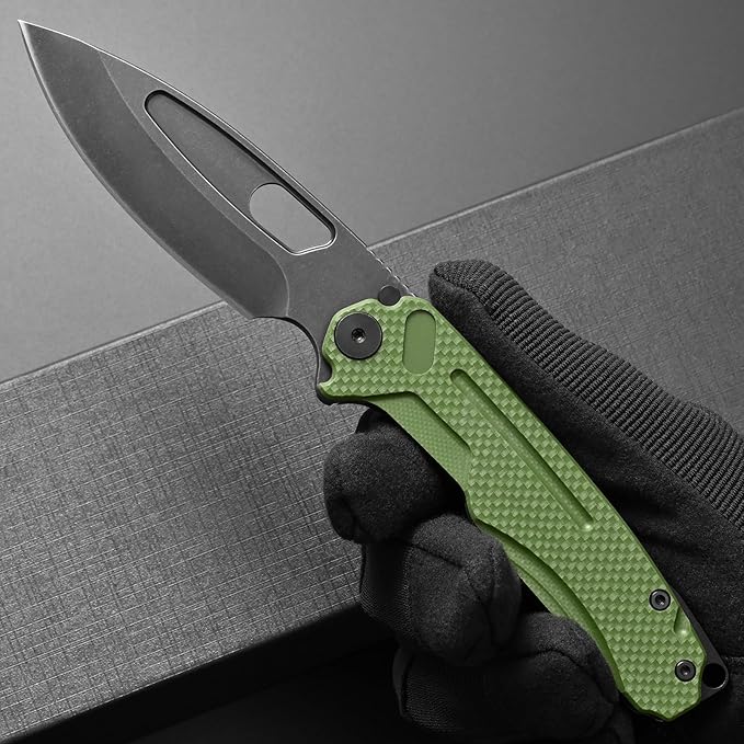 Ccanku C1136 Folding Knife D2 Steel Blade G10&Steel Handle EDC Tool Outdoor Hunting Camping Knife (Green)