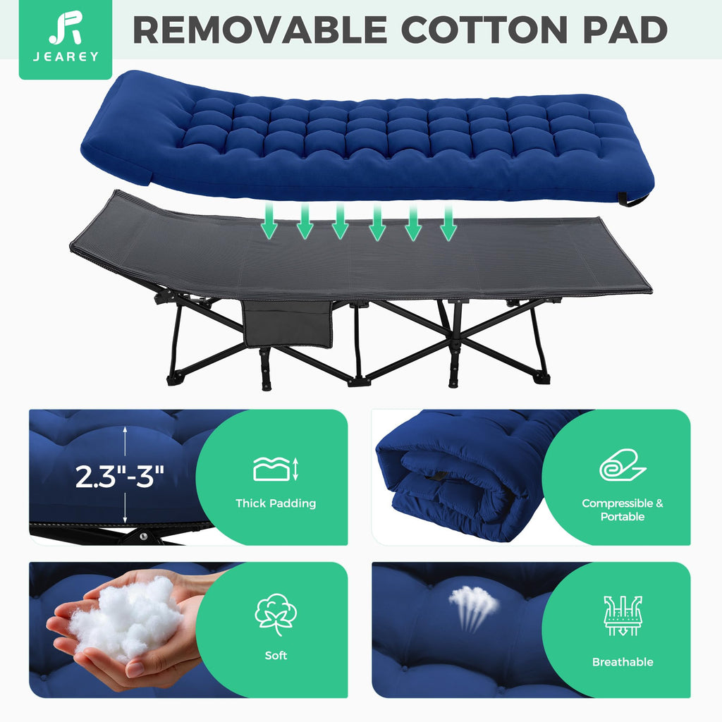 JEAREY Camping Cot for Sleeping 28" Extra Wide, Heavy-Duty 1200D Oxford Foliding Cots for Adults Portable with Mattress, Carry Bag for Guest, Travel, Hiking, Navy