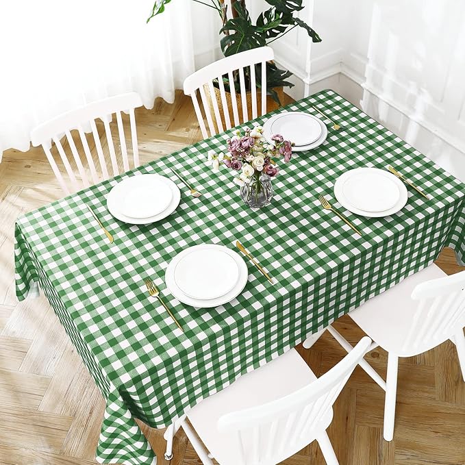 Romanstile Square Vinyl Tablecloth, 100% Waterproof Buffalo Gingham Plastic Table Cloth, Heavy Duty Wipeable Checkered Table Covers for Outdoor, Camping, Picnic, Patio - 54 x 54, Green and White