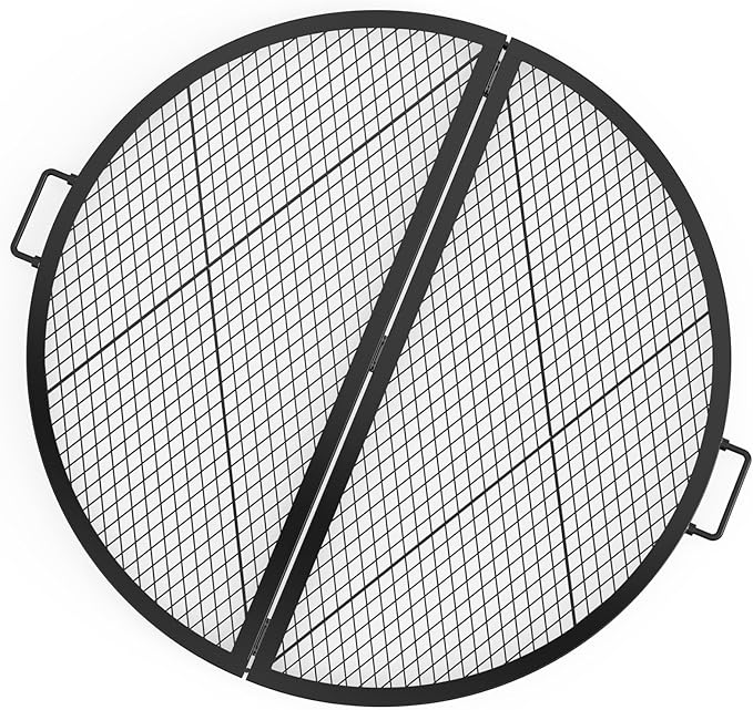 Stanbroil X-Marks Fire Pit Cooking Grill Grates, Foldable Round Cooking Grate with Handles, 36 Inch Portable Outdoor Campfire BBQ Grill, Black