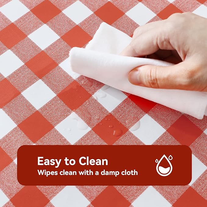 Romanstile Square Vinyl Tablecloth, 100% Waterproof Buffalo Gingham Plastic Table Cloth, Heavy Duty Wipeable Checkered Table Covers for Outdoor, Camping, Picnic, Patio - 54 x 54, Red and White