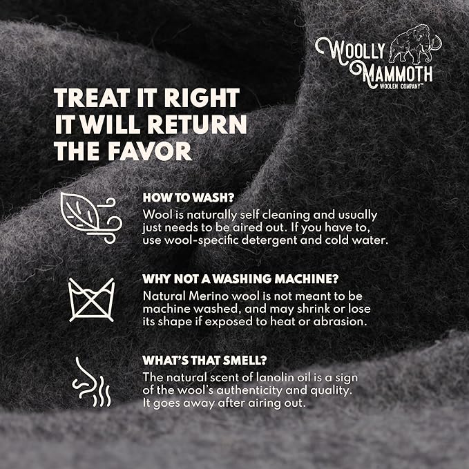 Woolly Mammoth Woolen Company Merino Wool Camping Blanket - 66" x 90", Navy Blue - Compact Design & Hunting Essentials - Heavyweight Insulation & Wool Throw Blanket - Solid Pattern & Bedroll Use
