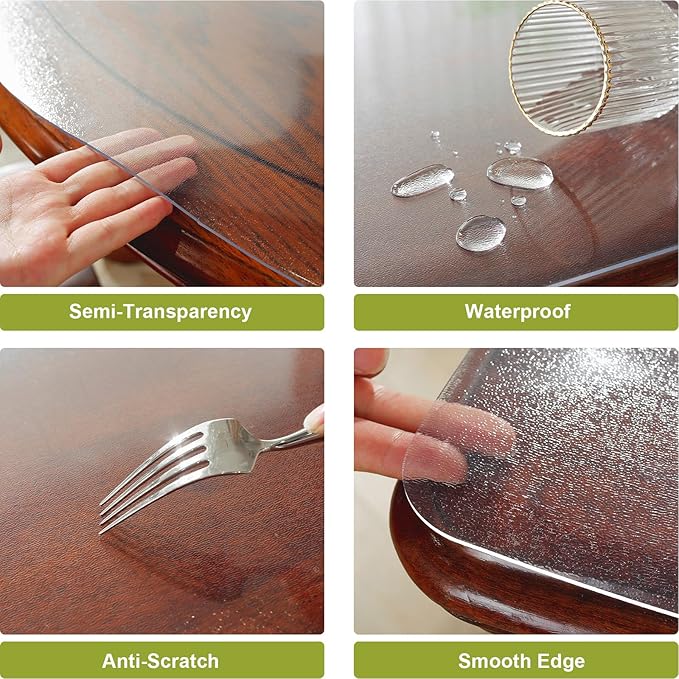 Frosted Clear Table Protector 30 x 48 Inch, 2mm Thick Plastic Table Cover, Waterproof PVC Clear Table Cover Protector, Desk Protector Mat, Writing Desk Pad for Desktop, Coffee & Dining Room Table
