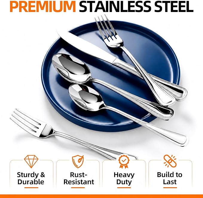 NICE KITCHEN Silverware Set for 8,40 Piece Heavy Duty Stainless Steel Flatware Set - Mirror Polished Cutlery Set,Dishwasher Safe Utensil Set with Knives Forks Spoons,Luster Series