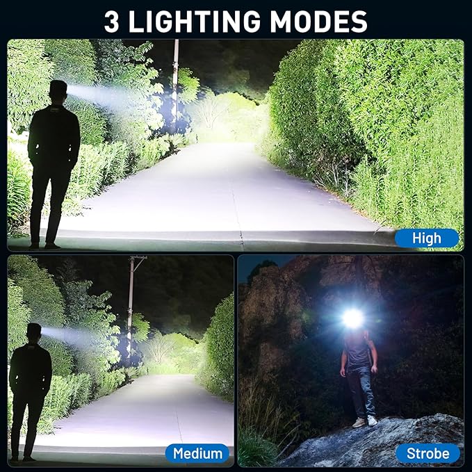 Rechargeable Led Headlamp 2Pack, 99000 Lumen Super Bright Head Lamp with 3 Modes & 90° Adjustable, Brightest Headlamp 30H Long Runtime, Powerful Waterproof Headlamps for Adults Camping