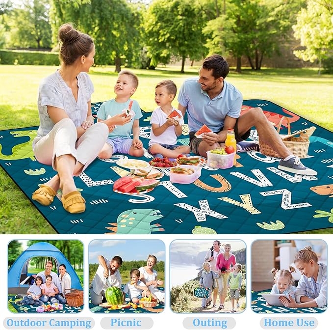 Extra Large Picnic Blanket Waterproof,80"x 80"Foldable Machine Washable Beach Blankets,Outdoor Blanket for 6-8 Adults,Picnic Mat Suitable for Indoor Crawling,Park Beach,Camping,Hiking,Travel( Blue)