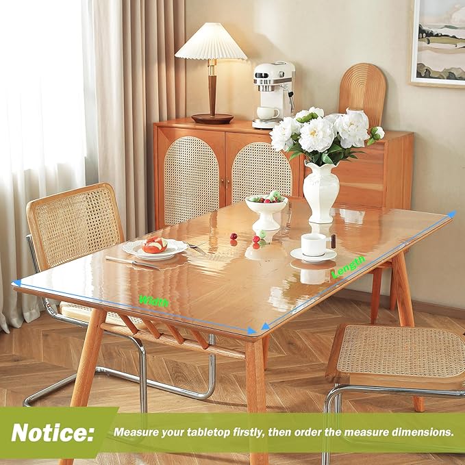 Clear Table Protector 20 x 60 Inch, 1.5mm Thick Plastic Table Cover, Waterproof PVC Clear Table Cover Protector, Desk Protector Mat, Writing Desk Pad for Desktop, Coffee & Dining Room Table