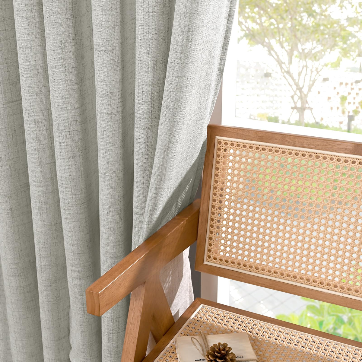 Light Grey Linen Semi Sheer Curtains 80 Inch Length for Living Room (2 Count)